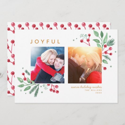 Winter Berries Greenery Merry Kerstmis 2-foto (Voorkant / Achterkant)