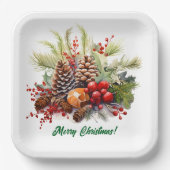Winter Berries Greenery Pine Cones Papieren Bordje (Voorkant)