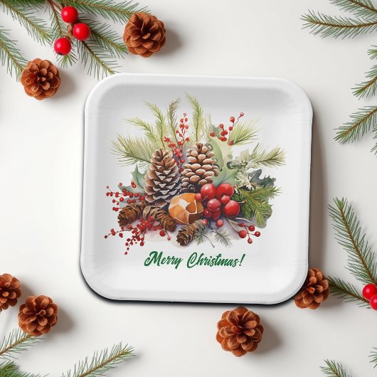 Winter Berries Greenery Pine Cones Papieren Bordje