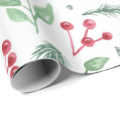 Winter Berries Greenery Waterverf Holiday Cadeaupapier (Rol Hoek)