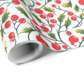 Winter Berries Greenery Waterverf Holiday Cadeaupapier (Rol Hoek)