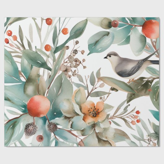 Winter Berries Greenery Waterverf Holiday Cadeaupapier (Vlak)