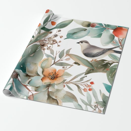 Winter Berries Greenery Waterverf Holiday Cadeaupapier (Uitgerold)