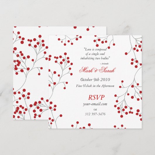 Winter Berries Invitation Sq. Wit Kaart (Voorkant / Achterkant)