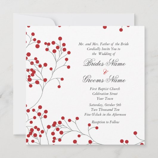 Winter Berries Invitation Sq. Wit Kaart (Achterkant)