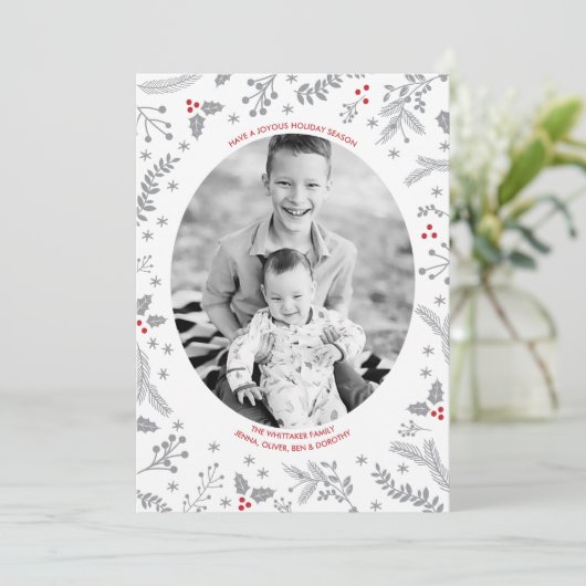 Winter Berries kerstfeestdag platte kaart (Staand voorkant)