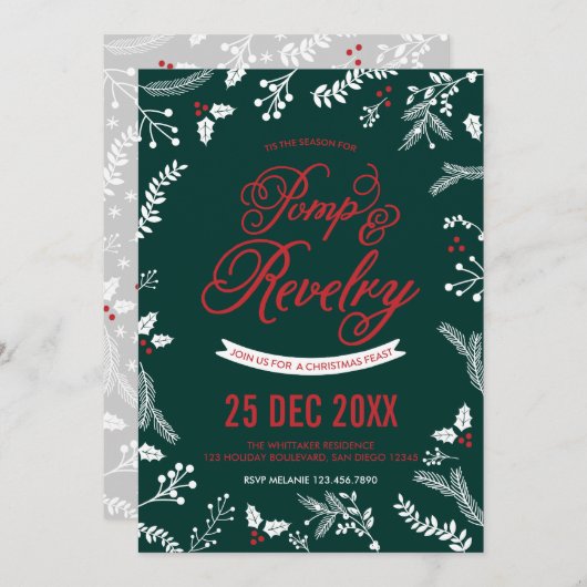 Winter Berries - kerstfeestdag - uitnodiging (Voorkant / Achterkant)