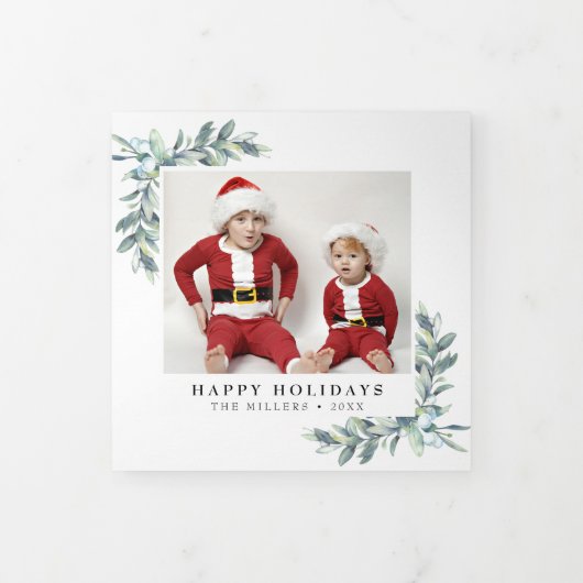 Winter Berries kerstfeestdrivoud fotokaart Drieluik Wenskaart (Cover)