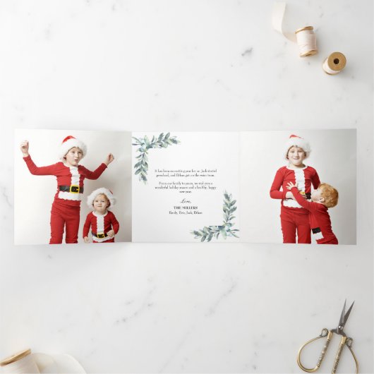 Winter Berries kerstfeestdrivoud fotokaart Drieluik Wenskaart (Binnen)