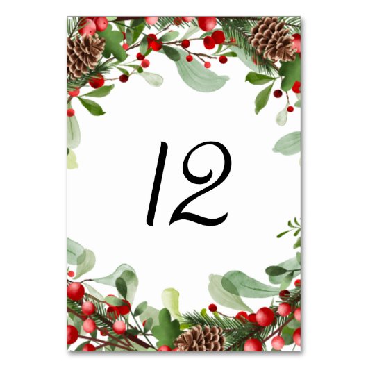 Winter Berries Kerstmis Trouwtafel Nummer Kaart (Achterkant)
