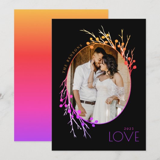 Winter Berries Love Branches Rainbow Black Feestdagenkaart (Voorkant / Achterkant)