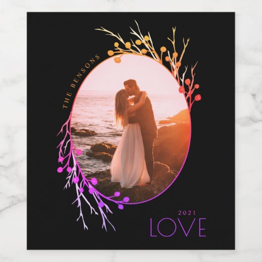 Winter Berries Love Branches Rainbow Wijn Etiket (Enkel label)