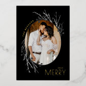 Winter Berries Merry Branches Grey Black Real Folie Feestdagenkaart (Voorkant)