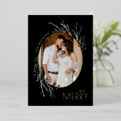 Winter Berries Merry Branches Grey Black Real Folie Feestdagenkaart (Staand Voorkant)