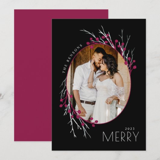 Winter Berries Merry Branches Red Black Feestdagenkaart (Voorkant / Achterkant)