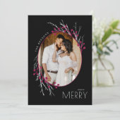 Winter Berries Merry Branches Red Black Feestdagenkaart (Staand voorkant)