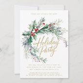 Winter Berries Modern Script Holiday Party Kaart (Voorkant)