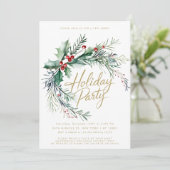 Winter Berries Modern Script Holiday Party Kaart (Staand voorkant)