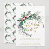 Winter Berries Modern Script Holiday Party Kaart (Voorkant / Achterkant)