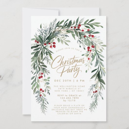 Winter Berries Modern Script Kerstfeest Kaart (Voorkant)