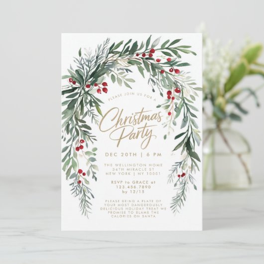 Winter Berries Modern Script Kerstfeest Kaart (Staand voorkant)