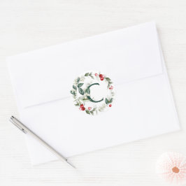 Winter Berries Monogram C kleine ronde etiketten