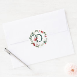 Winter Berries Monogram D kleine ronde etiketten
