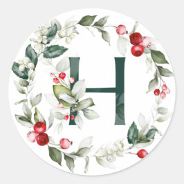 Winter Berries Monogram H Kleine Rondetiketten Ronde Sticker