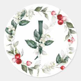 Winter Berries Monogram J kleine ronde etiketten