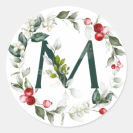 Winter Berries Monogram M kleine ronde etiketten