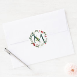 Winter Berries Monogram M kleine ronde etiketten