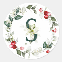 Winter Berries Monogram S kleine ronde etiketten