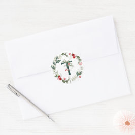 Winter Berries Monogram T kleine ronde etiketten