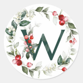 Winter Berries Monogram W kleine ronde etiketten