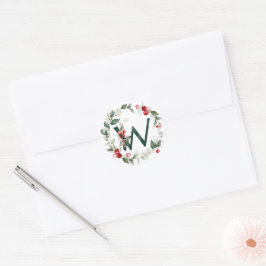 Winter Berries Monogram W kleine ronde etiketten
