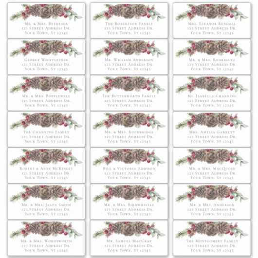 Winter Berries Pine Bruiloft Gast Adresetiketten Sticker (Voorkant)