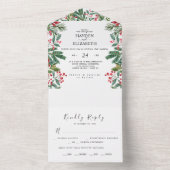 Winter Berries Pine Cone Greenery Wedding All In One Uitnodiging (Binnen)