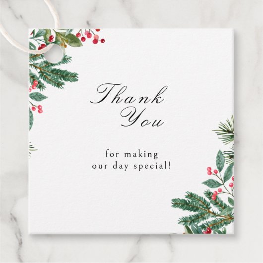 Winter Berries Pine Cone Greenery Wedding Bedankjes Labels (Voorkant)