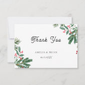 Winter Berries Pine Cone Greenery Wedding Bedankkaart (Voorkant)