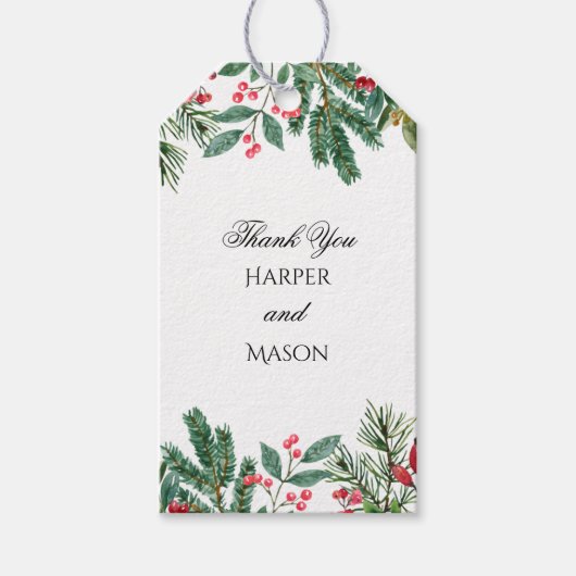 Winter Berries Pine Cone Greenery Wedding Cadeaulabel (Voorkant)