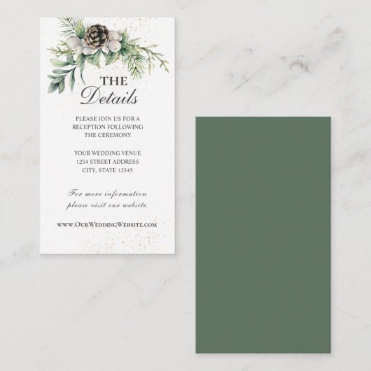 Winter Berries Pine Cone Greenery Wedding Informatiekaartje (Voorkant / Achterkant)
