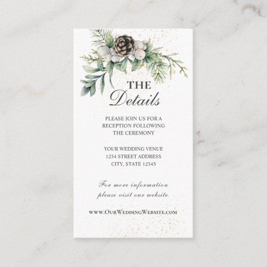 Winter Berries Pine Cone Greenery Wedding Informatiekaartje (Voorkant)