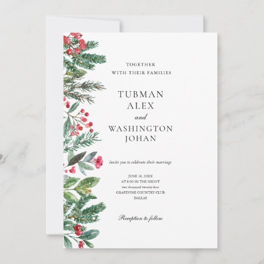 Winter Berries Pine Cone Greenery Wedding Kaart (Voorkant)