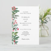 Winter Berries Pine Cone Greenery Wedding Kaart (Staand voorkant)