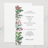 Winter Berries Pine Cone Greenery Wedding Kaart (Voorkant / Achterkant)