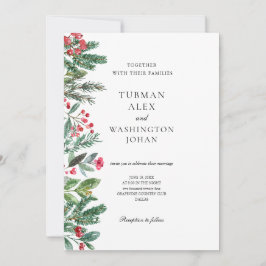 Winter Berries Pine Cone Greenery Wedding Kaart