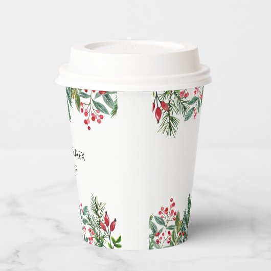 Winter Berries Pine Cone Greenery Wedding Papieren Bekers (Links)