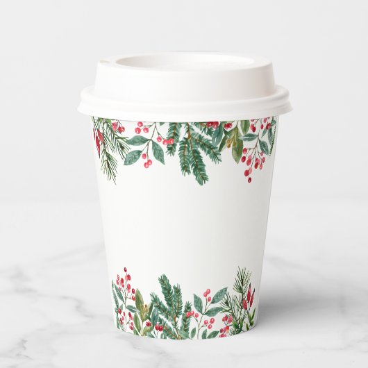 Winter Berries Pine Cone Greenery Wedding Papieren Bekers (Achterkant)