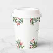 Winter Berries Pine Cone Greenery Wedding Papieren Bekers (Rechts)