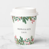 Winter Berries Pine Cone Greenery Wedding Papieren Bekers (Voorkant)